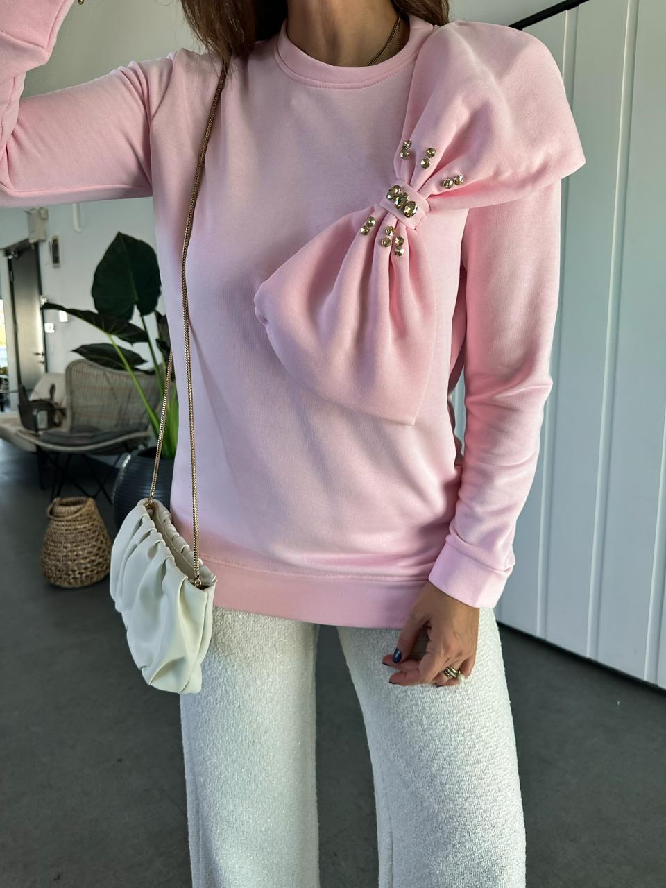 Pembe Papyon Aksesuarlı Sweatshirt