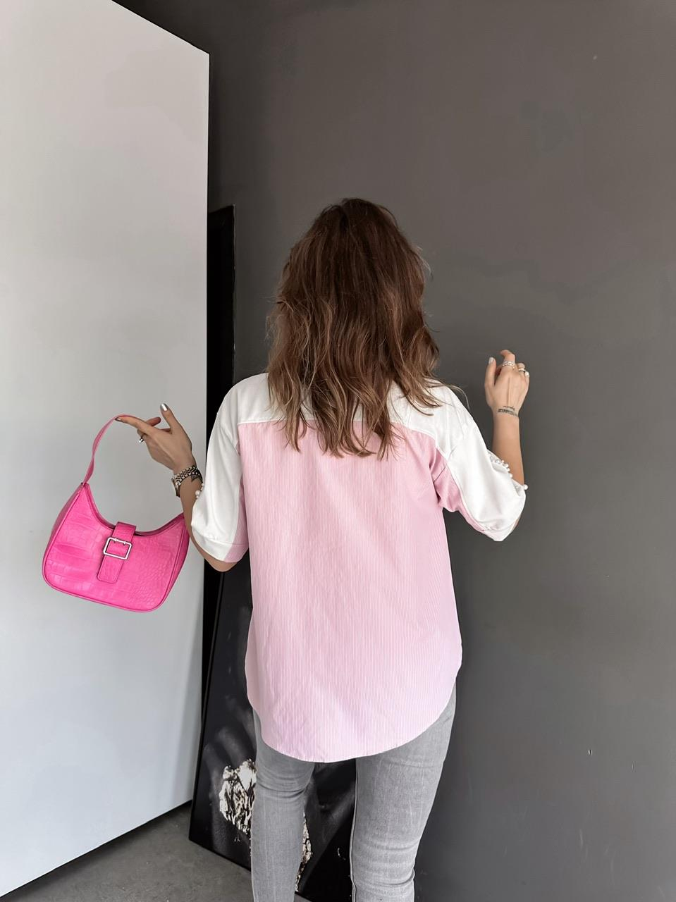 Pembe Parçalı İncili Sweatshirt