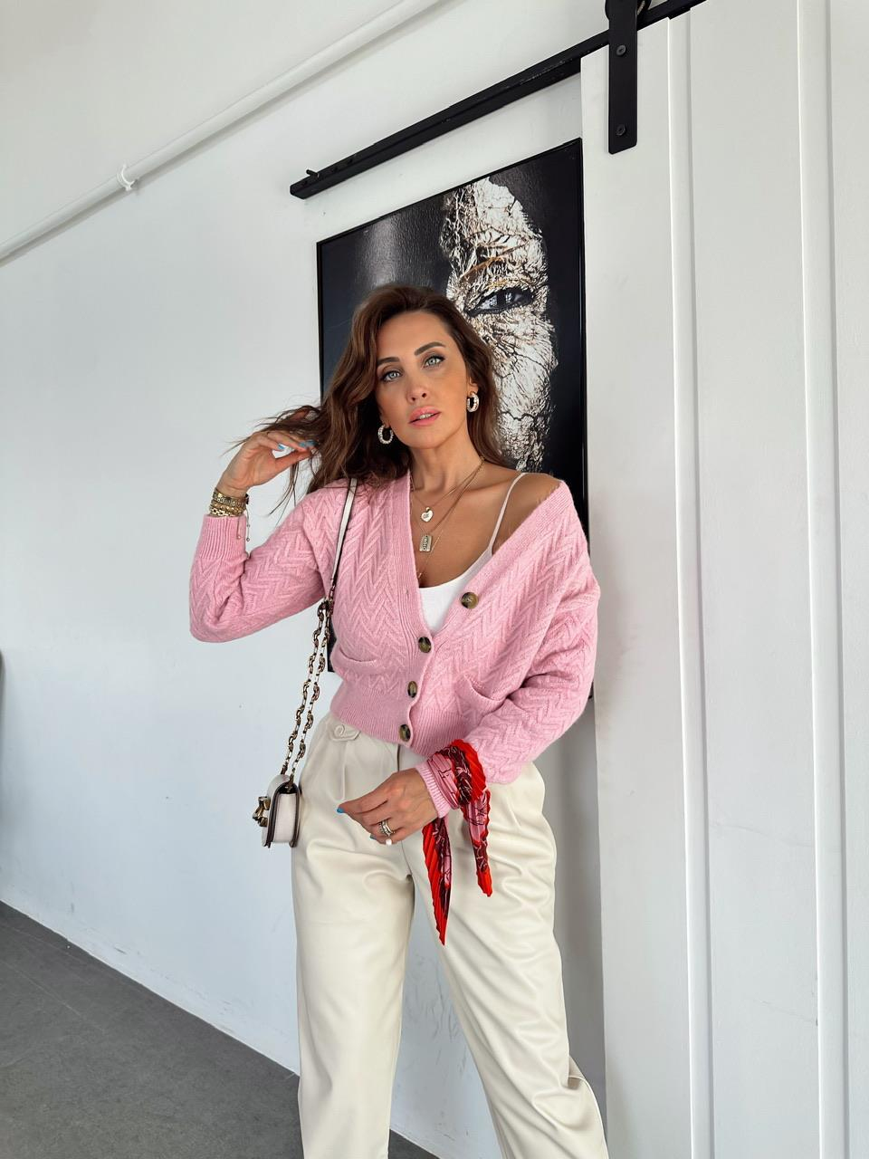 Pembe Saç Örgülü Orijinal Hırka