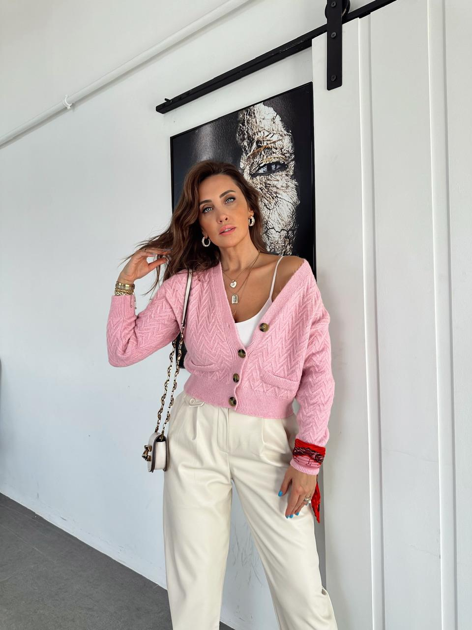 Pembe Saç Örgülü Orijinal Hırka