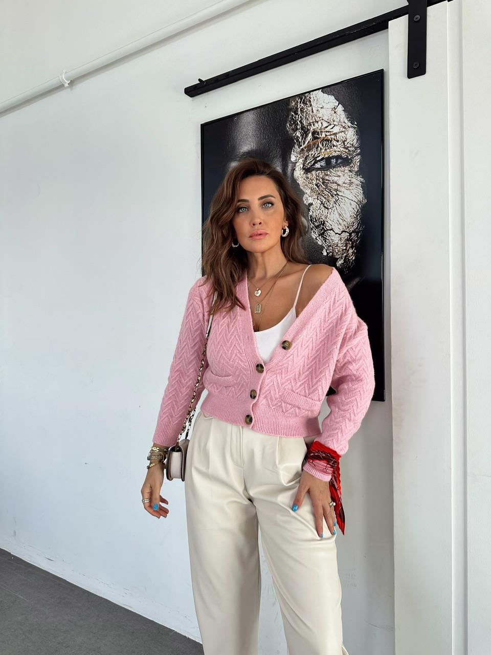 Pembe Saç Örgülü Orijinal Hırka