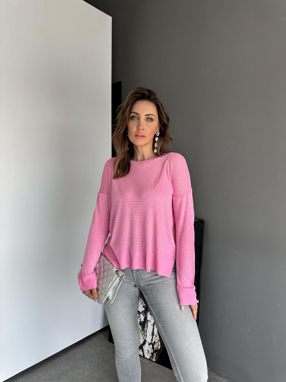 Pembe Serpme Taşlı İnci Triko 