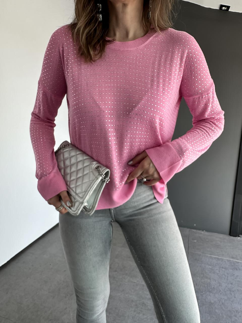 Pembe Serpme Taşlı İnci Triko 