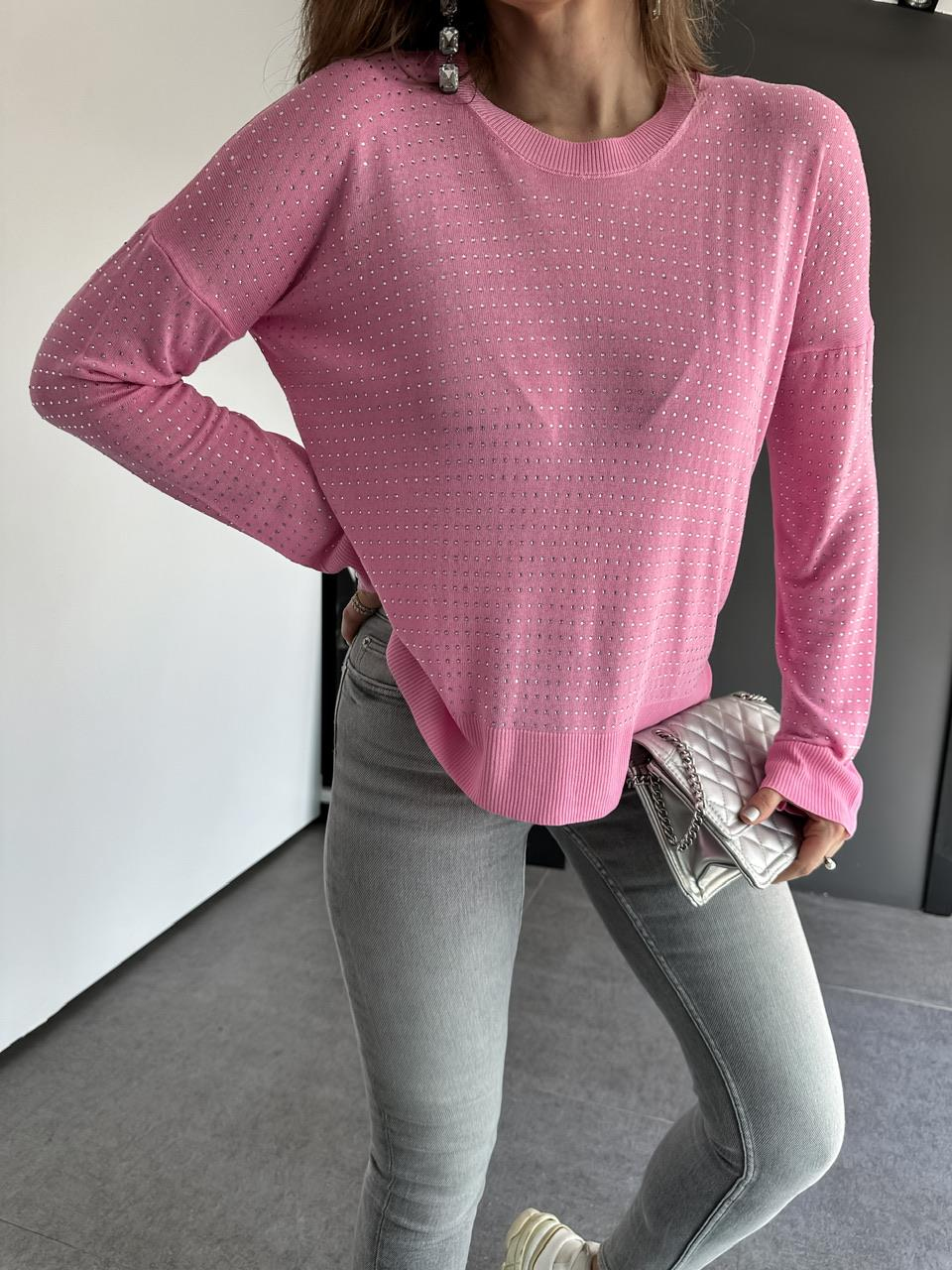 Pembe Serpme Taşlı İnci Triko 
