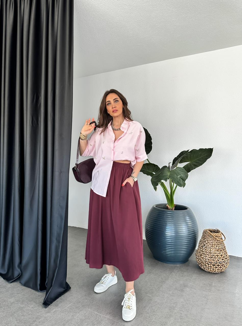 Pembe Serpme Taşlı Model Gömlek