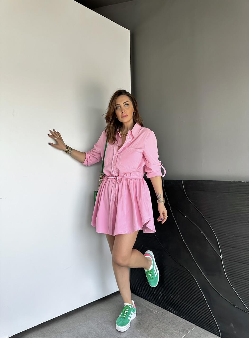 Pembe Şortlu Gömlek Elbise