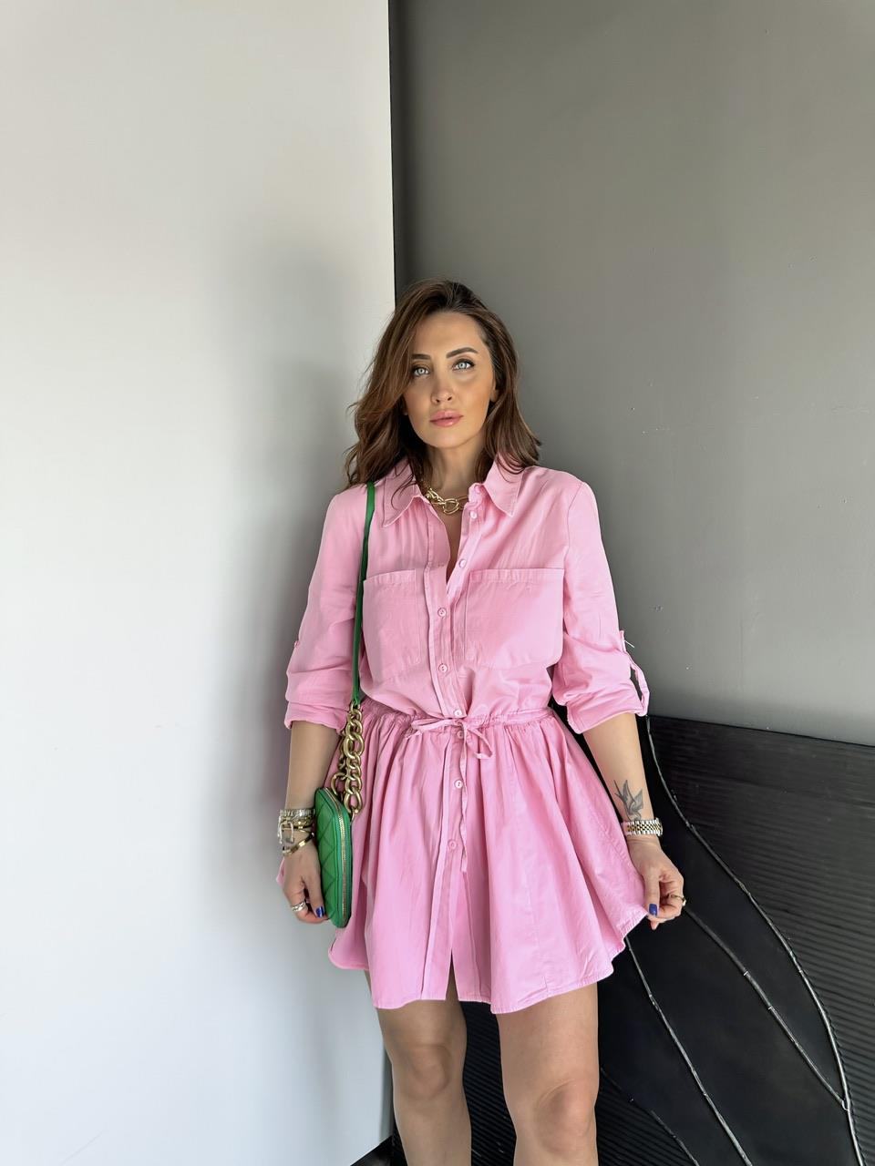 Pembe Şortlu Gömlek Elbise