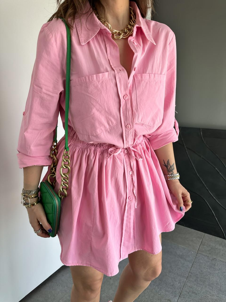 Pembe Şortlu Gömlek Elbise