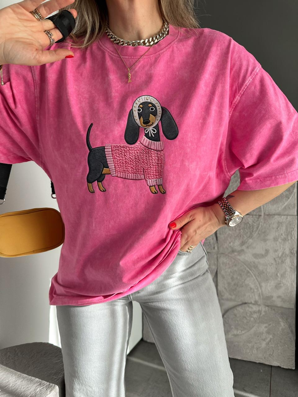 Pembe Sosis Köpek Yıkamalı Tshirt