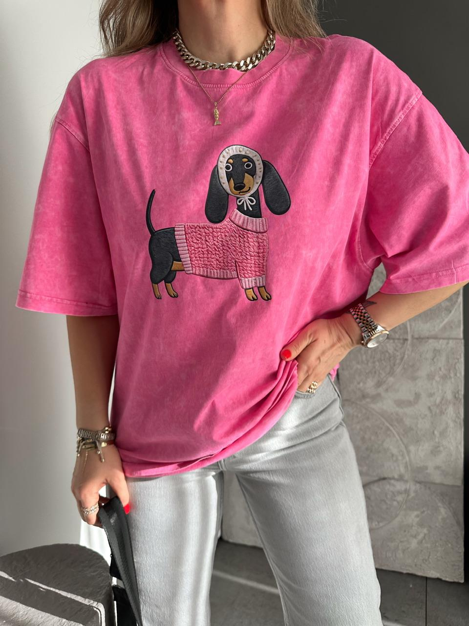 Pembe Sosis Köpek Yıkamalı Tshirt