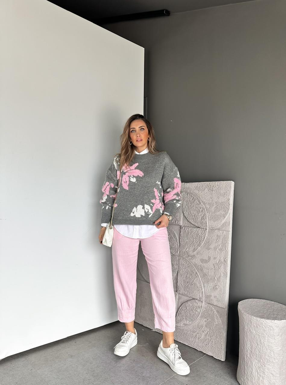 Pembe Suzuneli Desenli Kazak