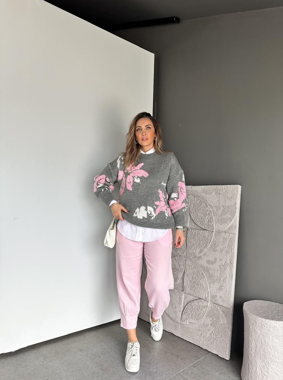 Pembe Suzuneli Desenli Kazak