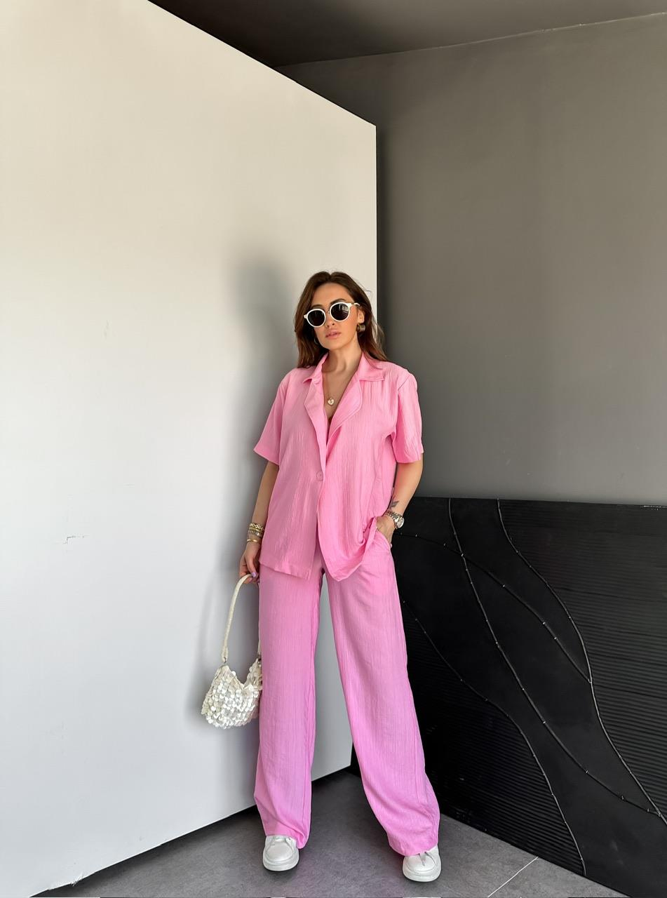 Pembe Tek Düğmeli Modal Ceketli Takım