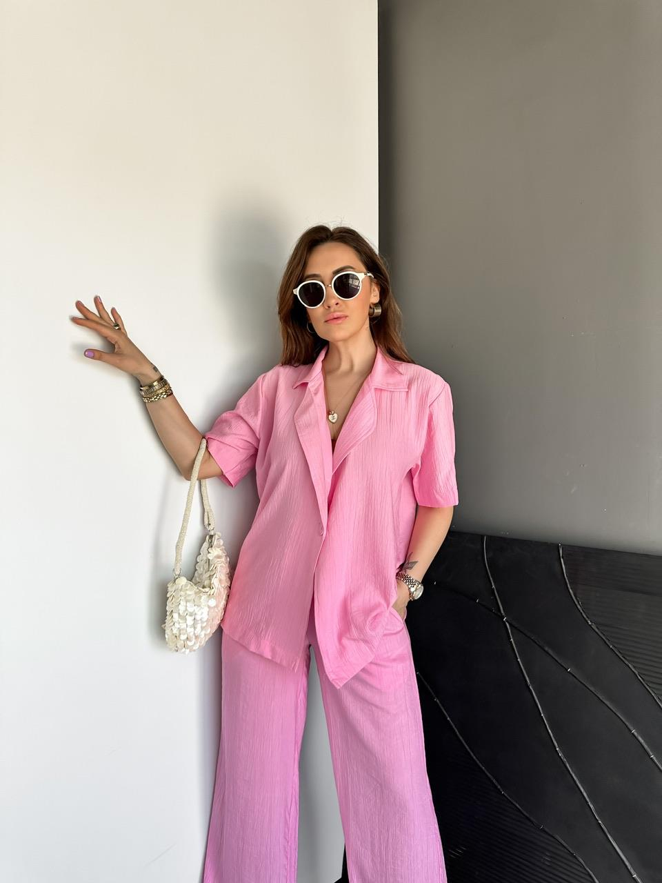 Pembe Tek Düğmeli Modal Ceketli Takım