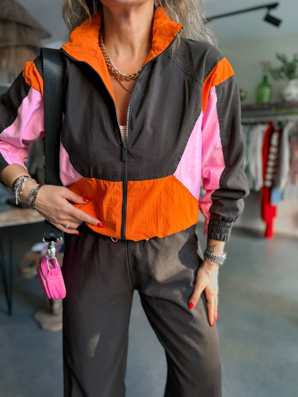 Pembe Turuncu Blok Renkli Eşofman Takım