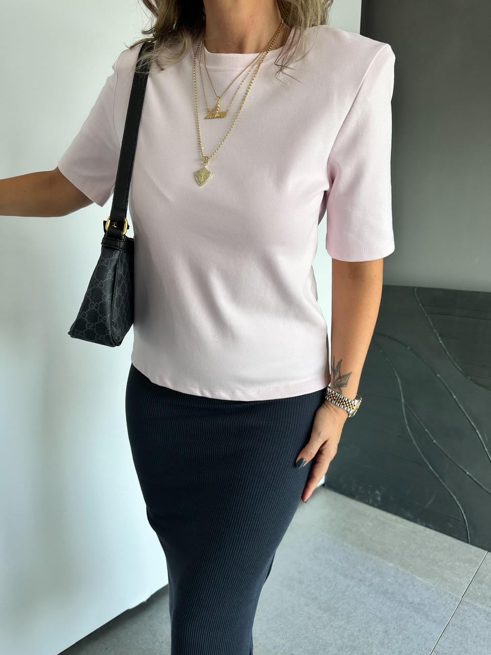 Pembe Vatkalı Cotton Tshirt