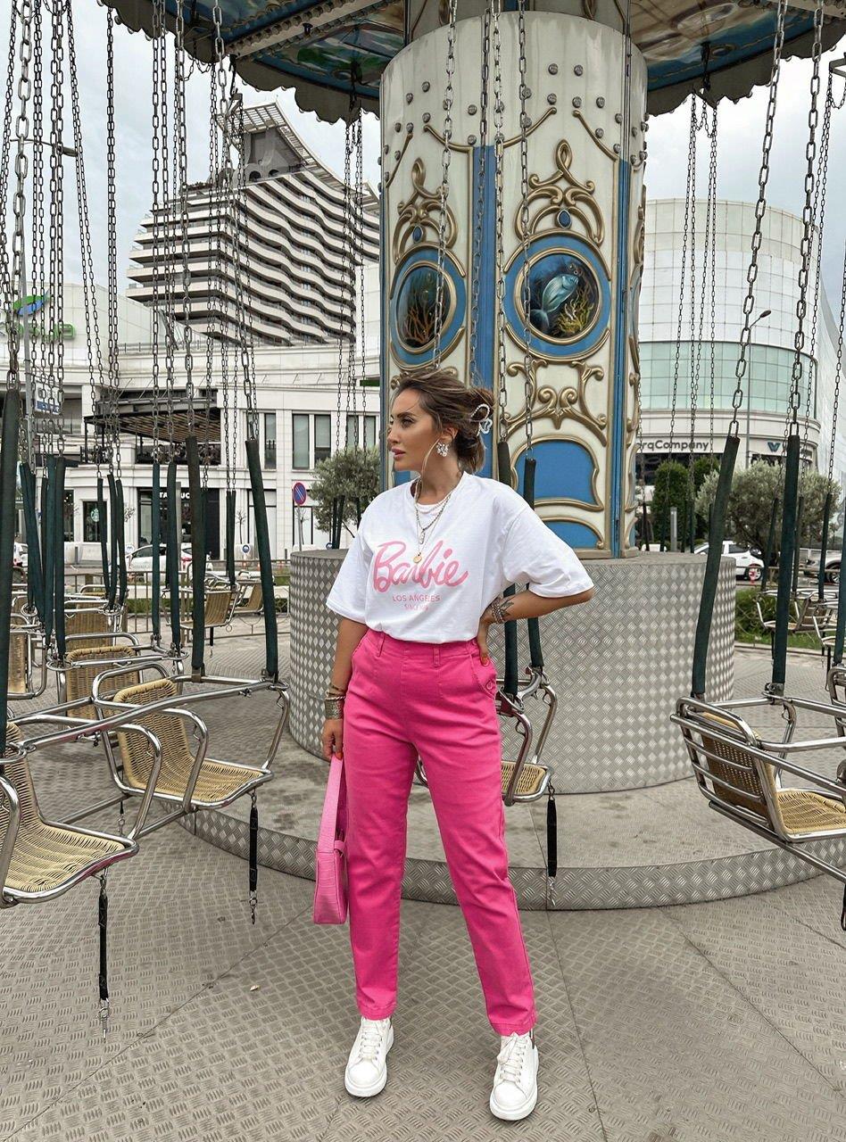 Pembe Yandan Düğmeli Pantolon