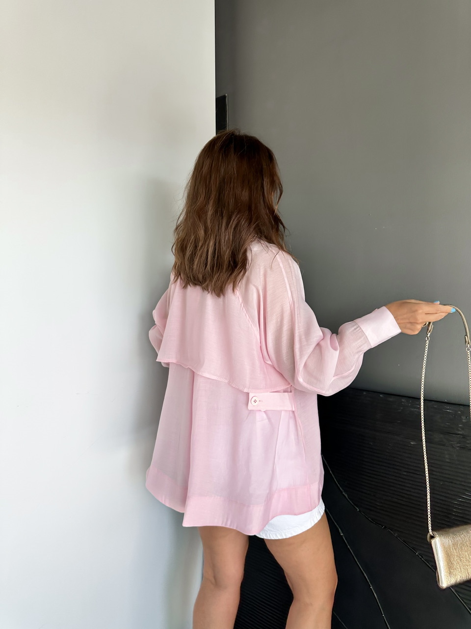 Pembe Yarasa Kol Oversize Gömlek