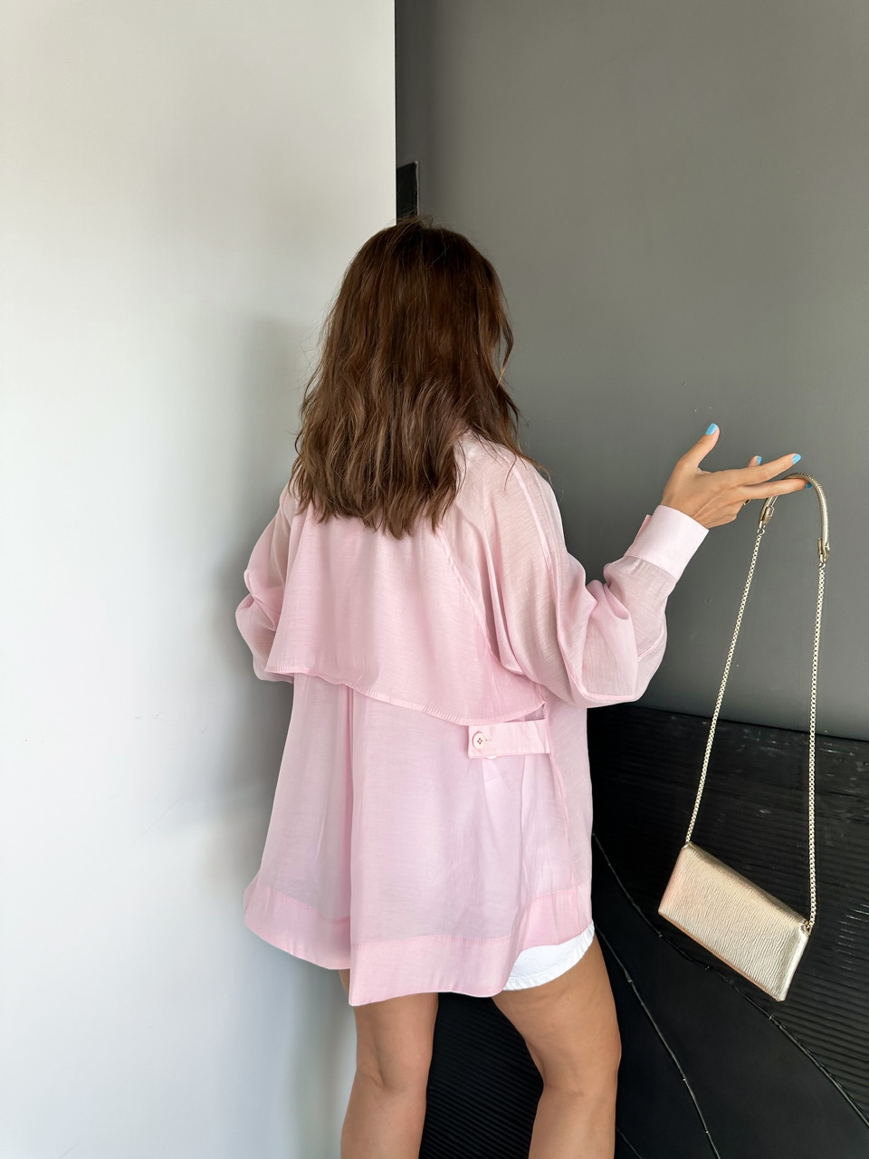 Pembe Yarasa Kol Oversize Gömlek