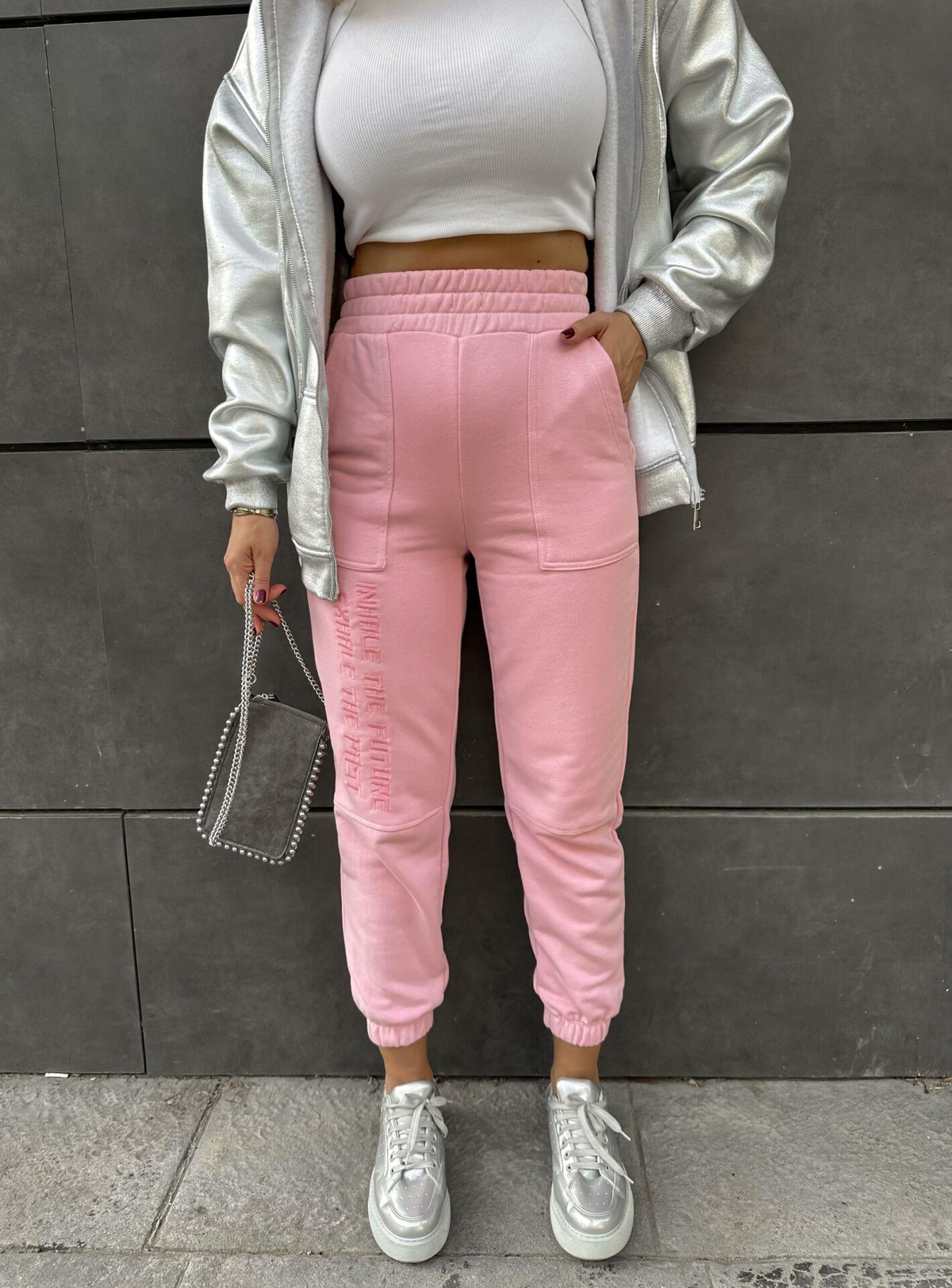 Pembe Yazı Detaylı Lastikli Eşofman