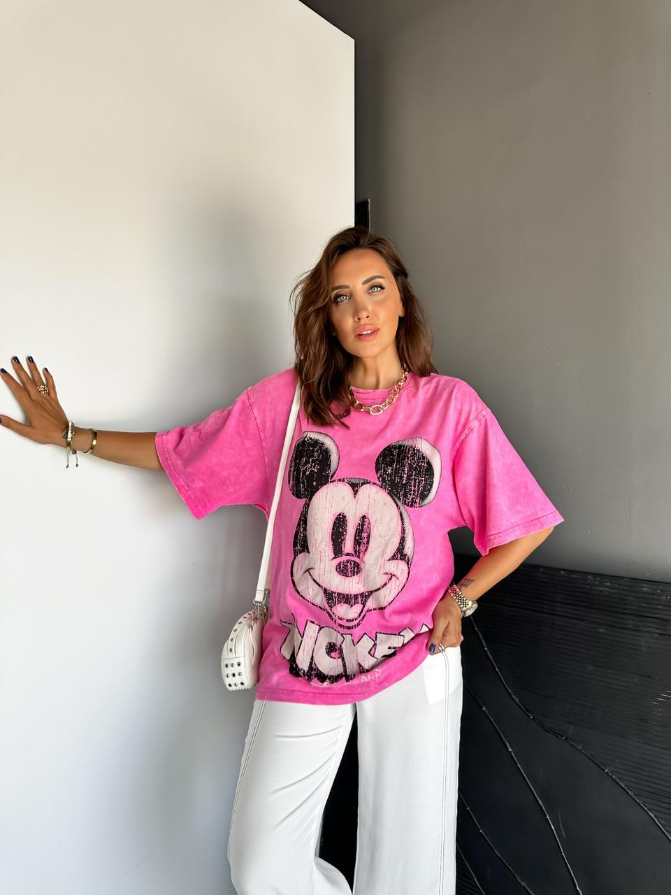 Pembe Yıkamalı Disney Tshirt