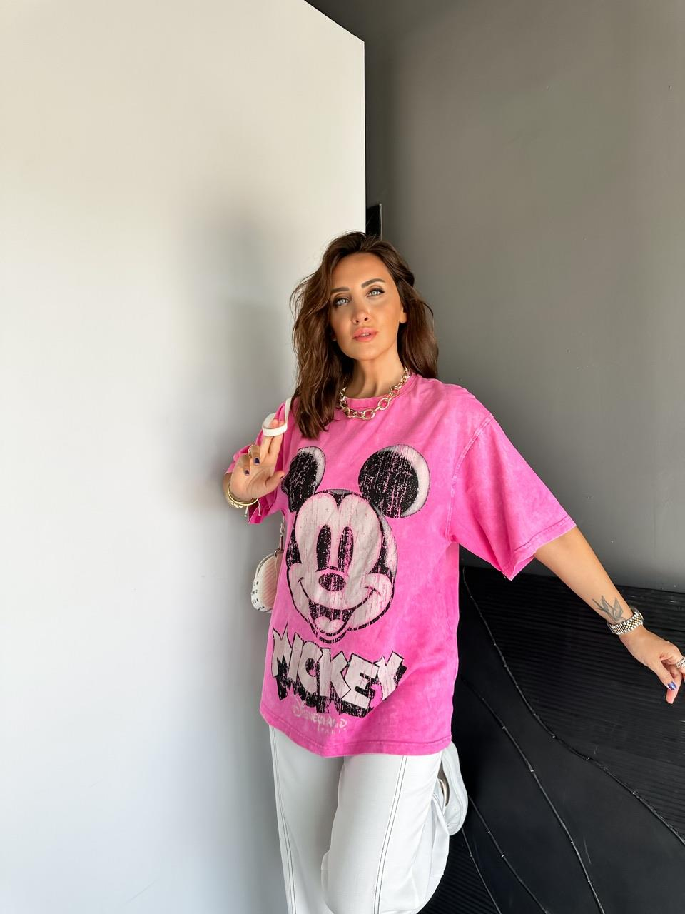 Pembe Yıkamalı Disney Tshirt