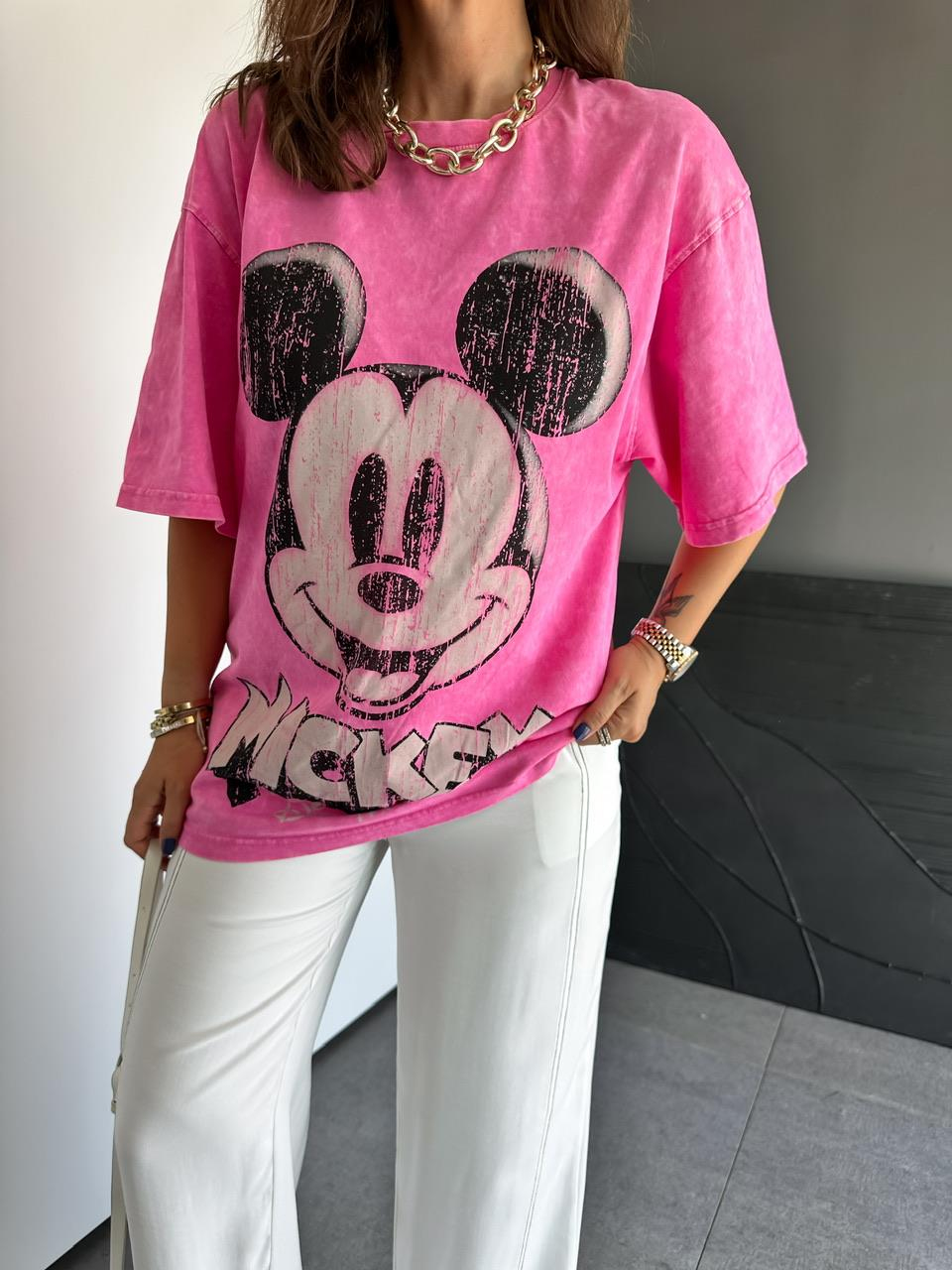 Pembe Yıkamalı Disney Tshirt