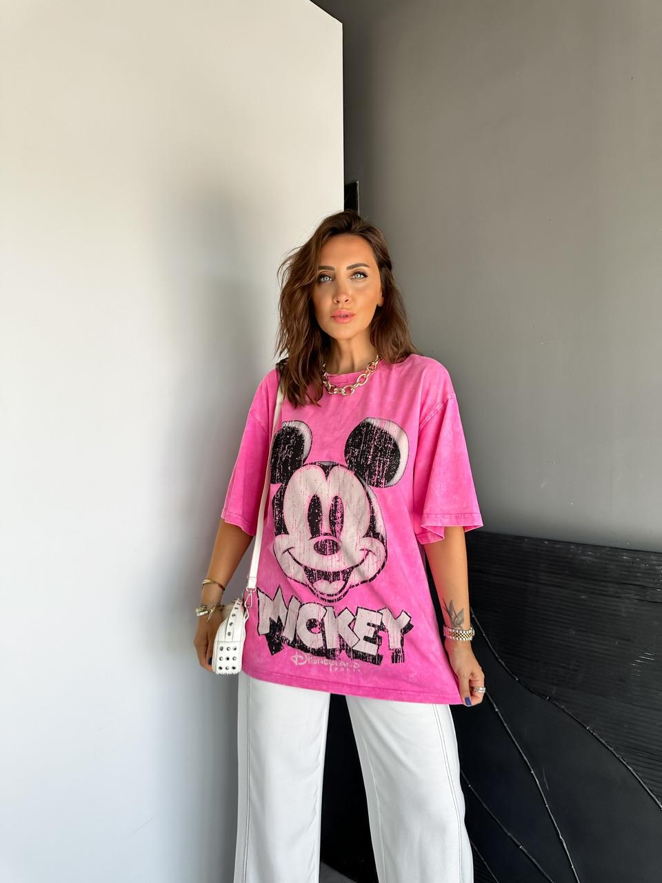 Pembe Yıkamalı Disney Tshirt
