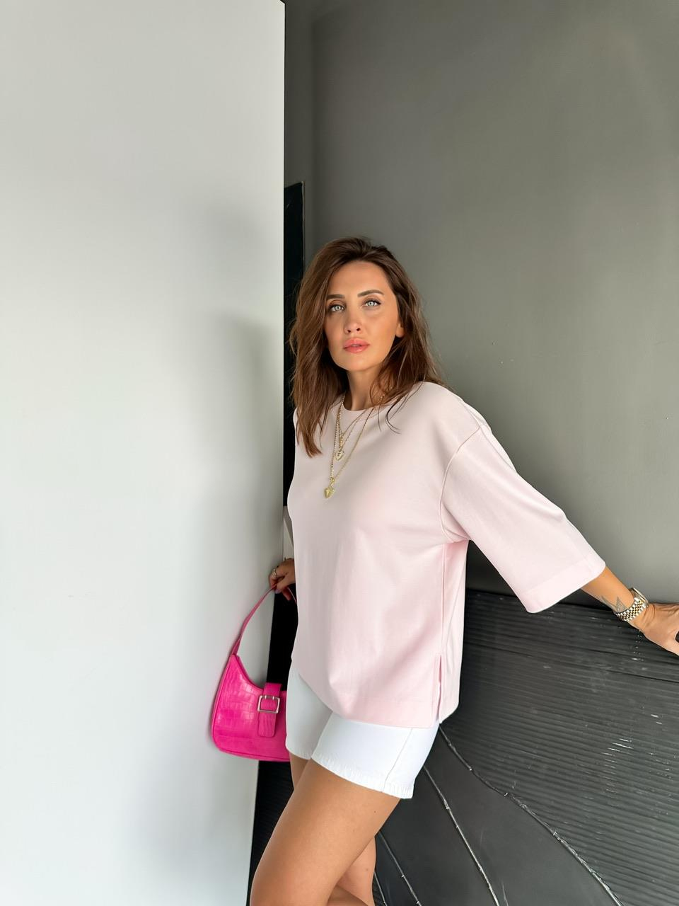 Pembe Yırtmaçlı Cotton Oversize Tshirt