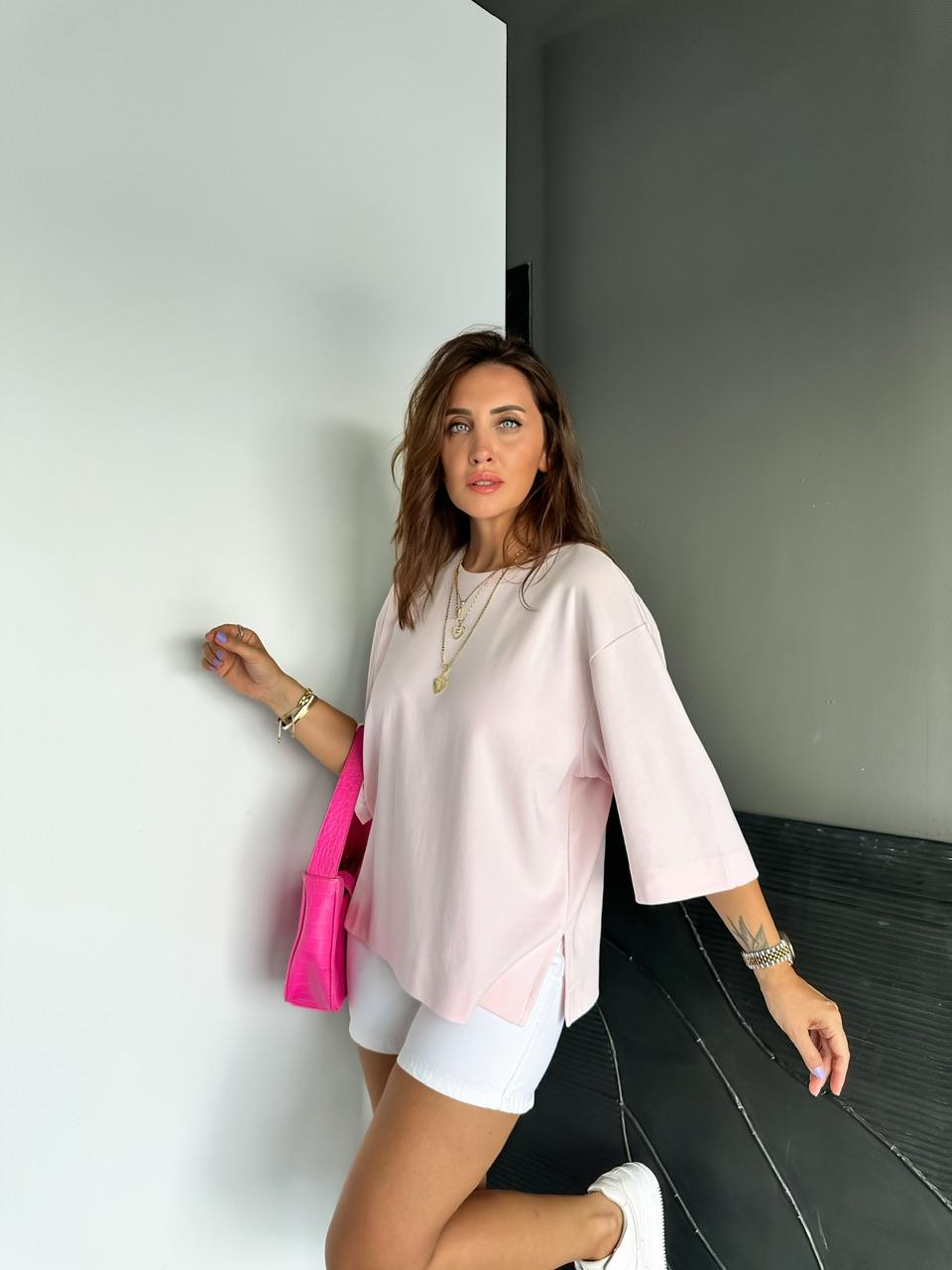 Pembe Yırtmaçlı Cotton Oversize Tshirt