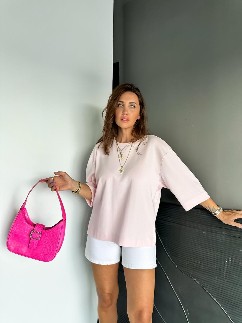 Pembe Yırtmaçlı Cotton Oversize Tshirt
