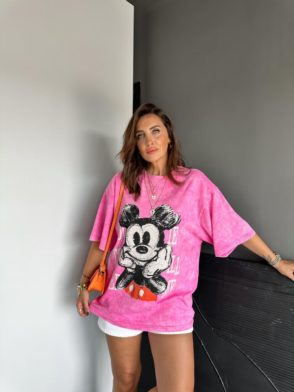 Pembe You Miki Yıkamalı Tshirt