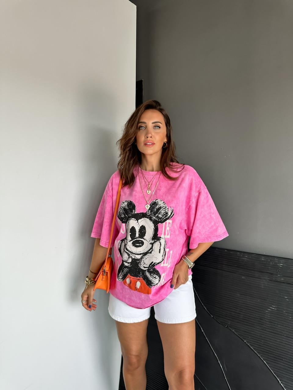 Pembe You Miki Yıkamalı Tshirt
