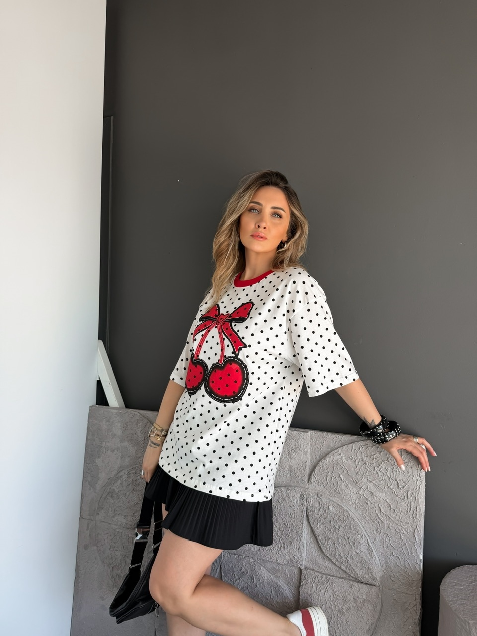 Puantiyeli Kirazlı Tshirt