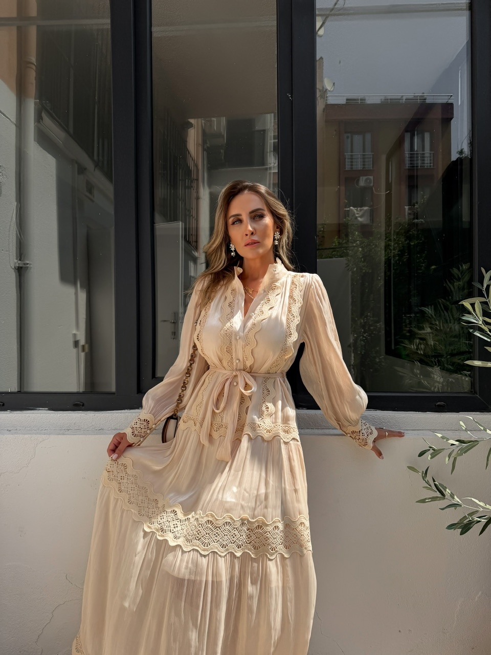 Pudra Fistolu Maxi Boy Şifon Elbise