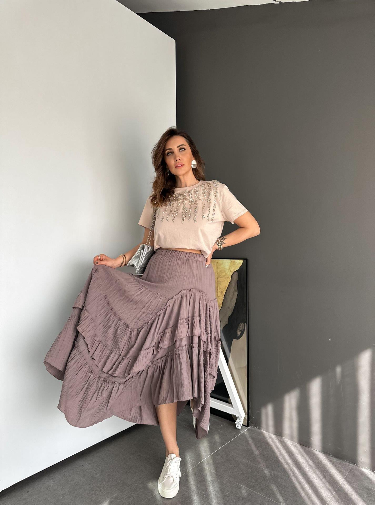 Pul İşlemeli Cotton Tshirt