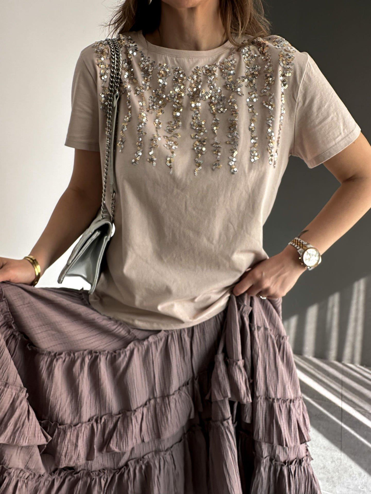 Pul İşlemeli Cotton Tshirt