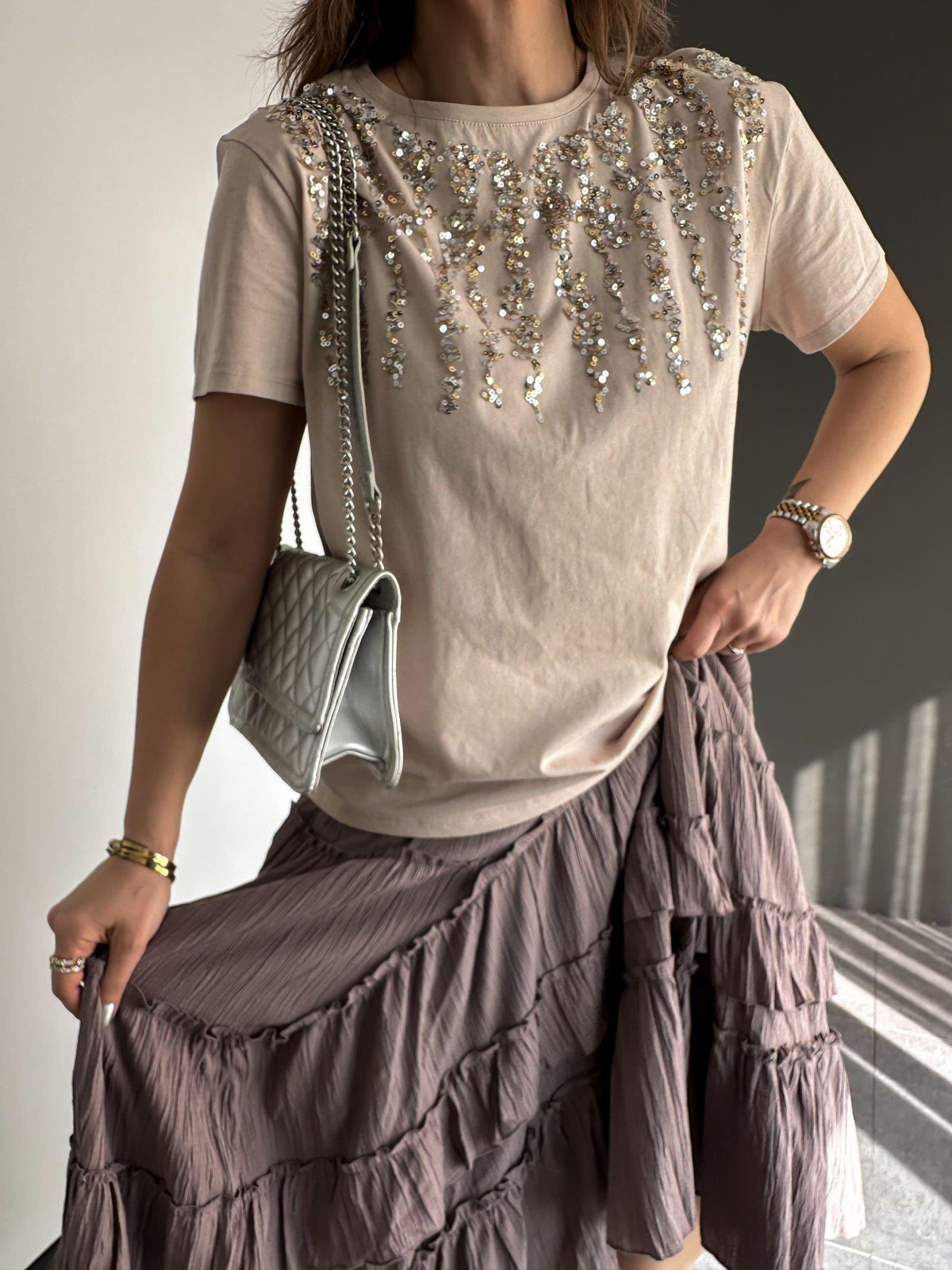 Pul İşlemeli Cotton Tshirt