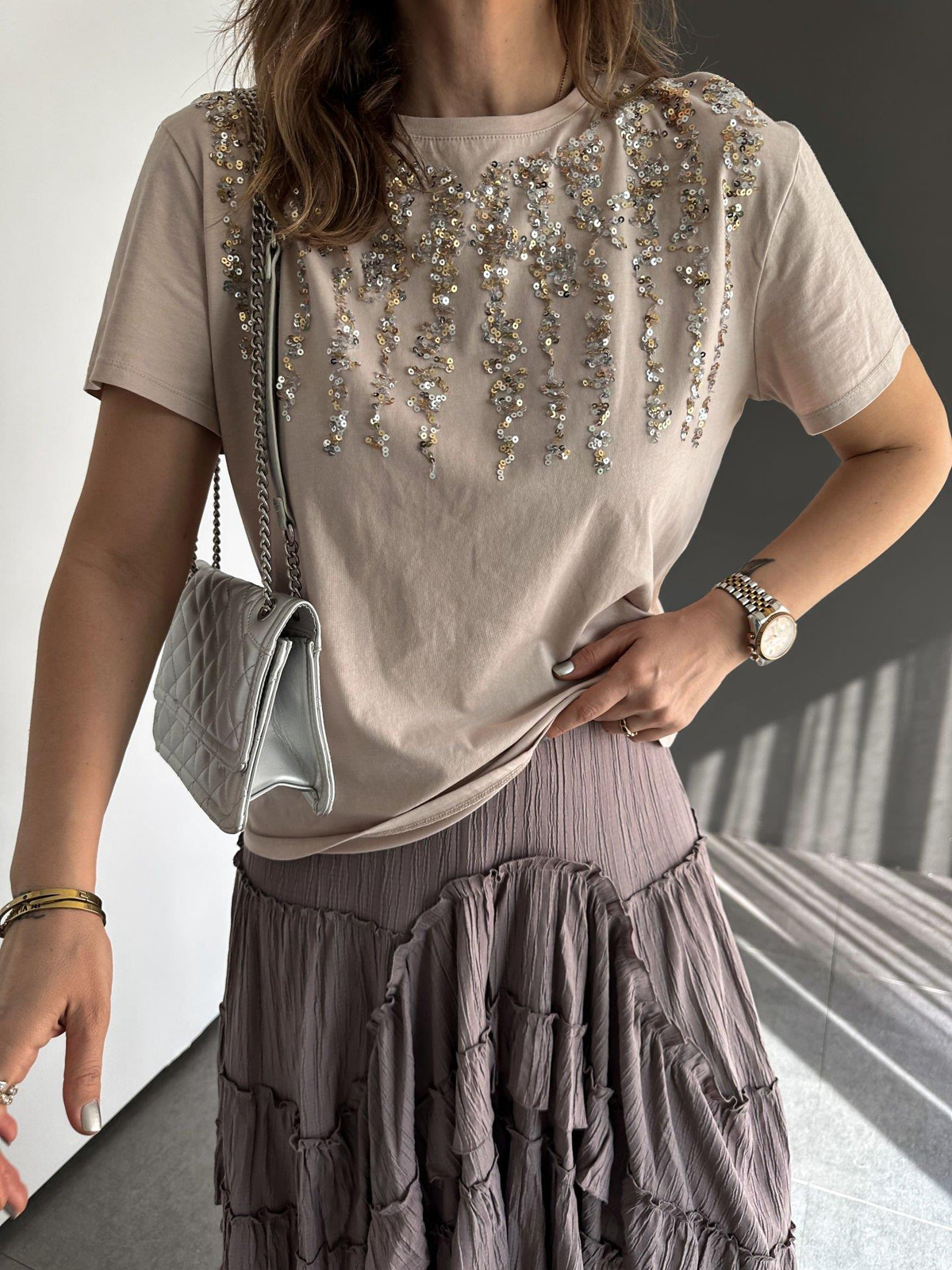 Pul İşlemeli Cotton Tshirt