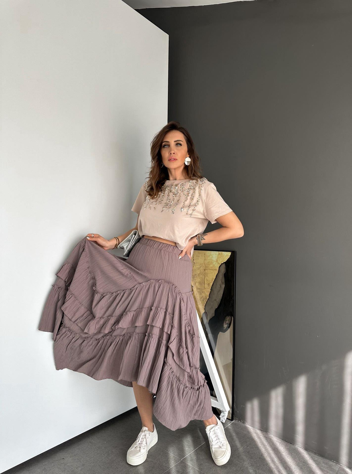 Pul İşlemeli Cotton Tshirt