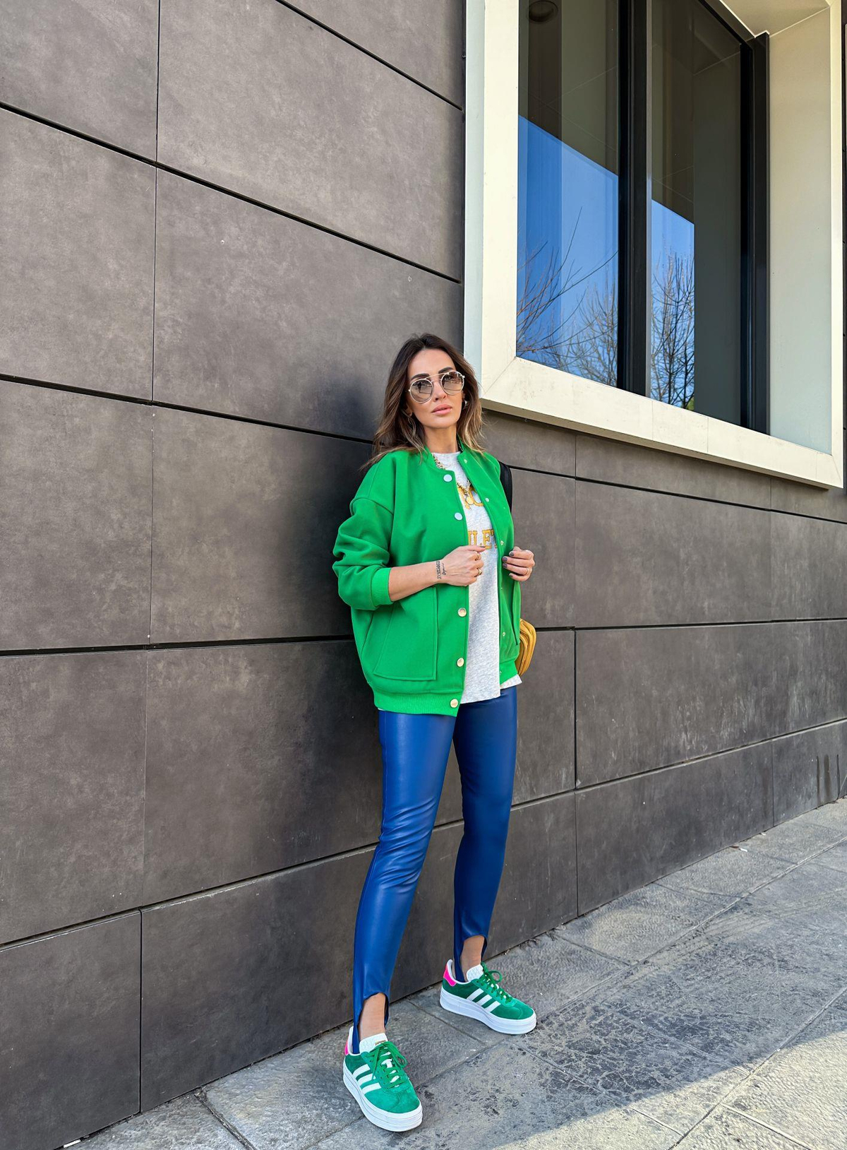 Saks Mavi Topuktan Geçmeli Deri Tayt