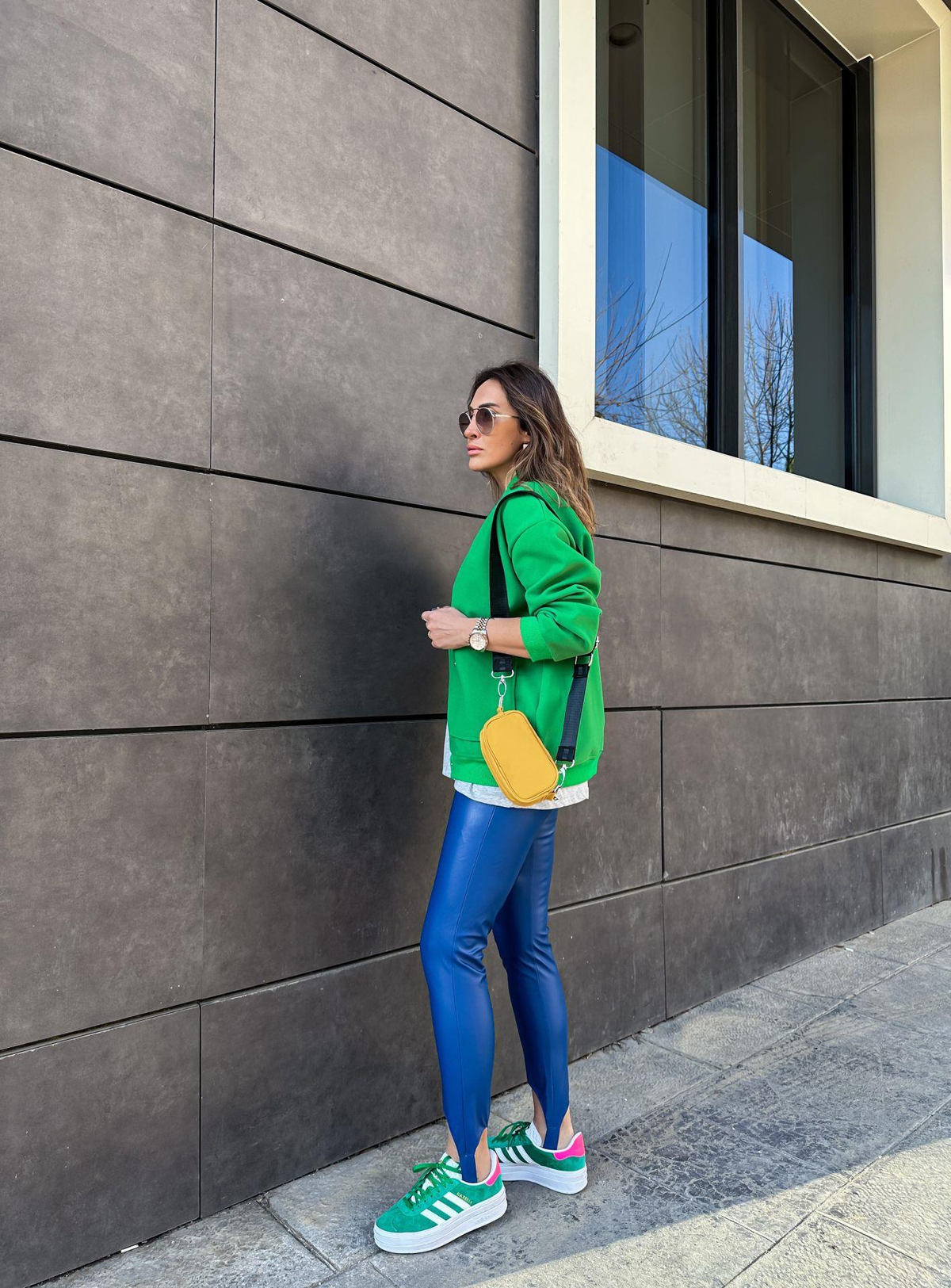 Saks Mavi Topuktan Geçmeli Deri Tayt