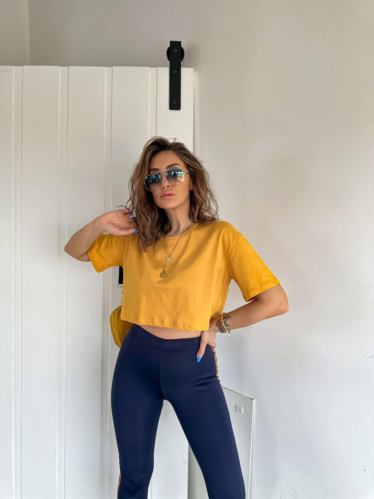 Sarı Bisiklet Yaka Crop Tshirt