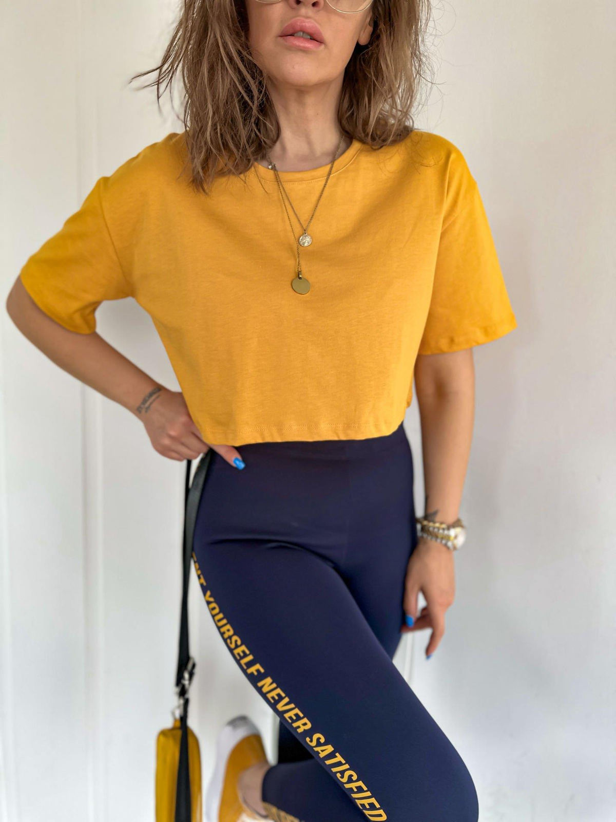Sarı Bisiklet Yaka Crop Tshirt