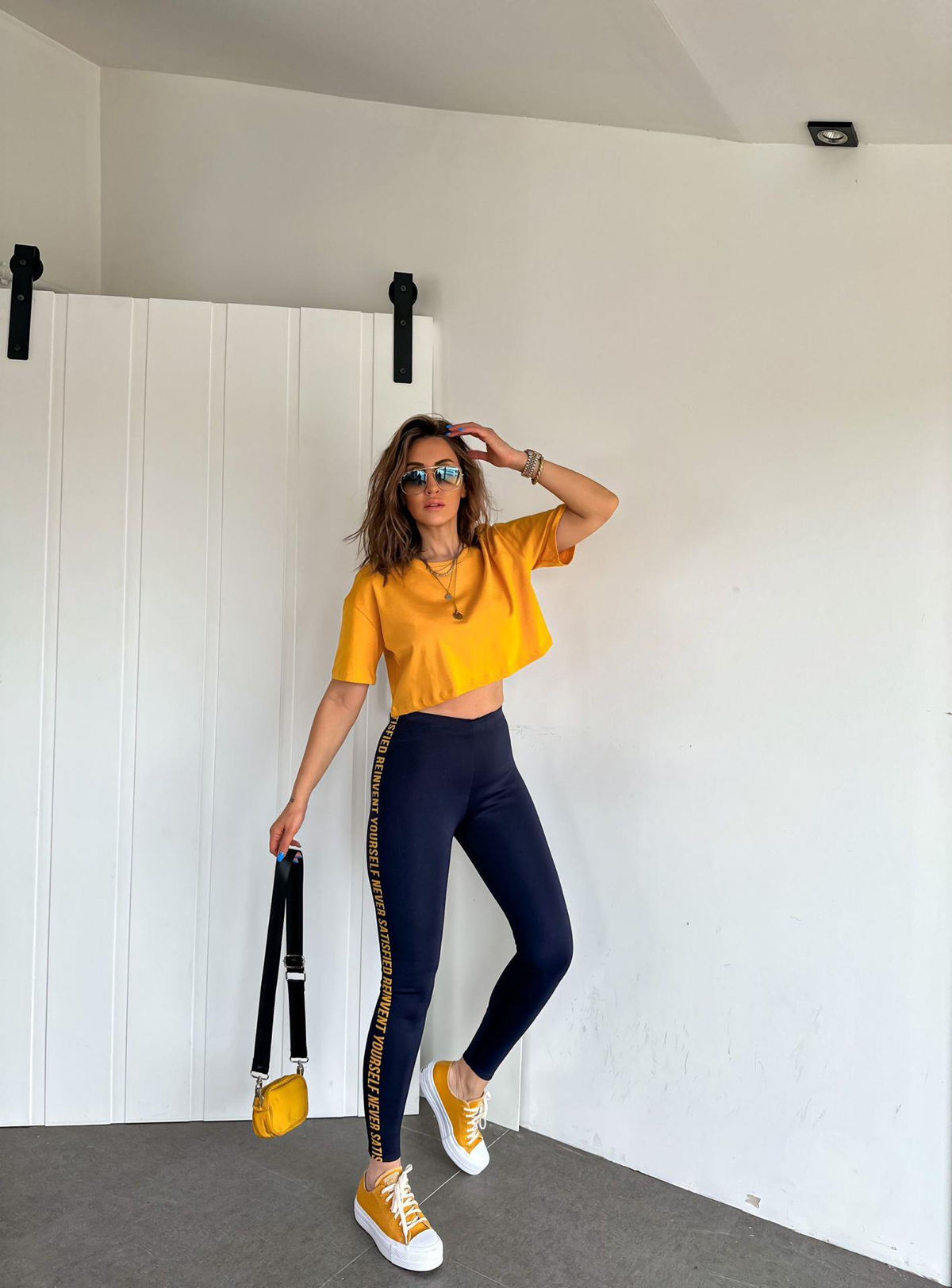 Sarı Bisiklet Yaka Crop Tshirt