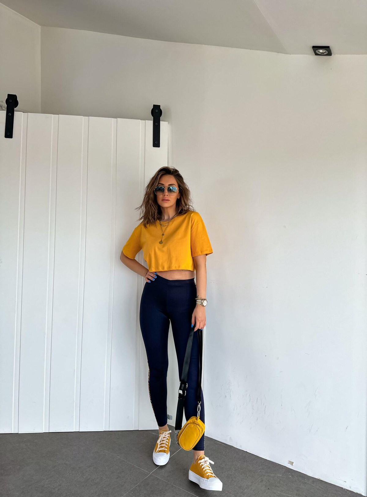 Sarı Bisiklet Yaka Crop Tshirt