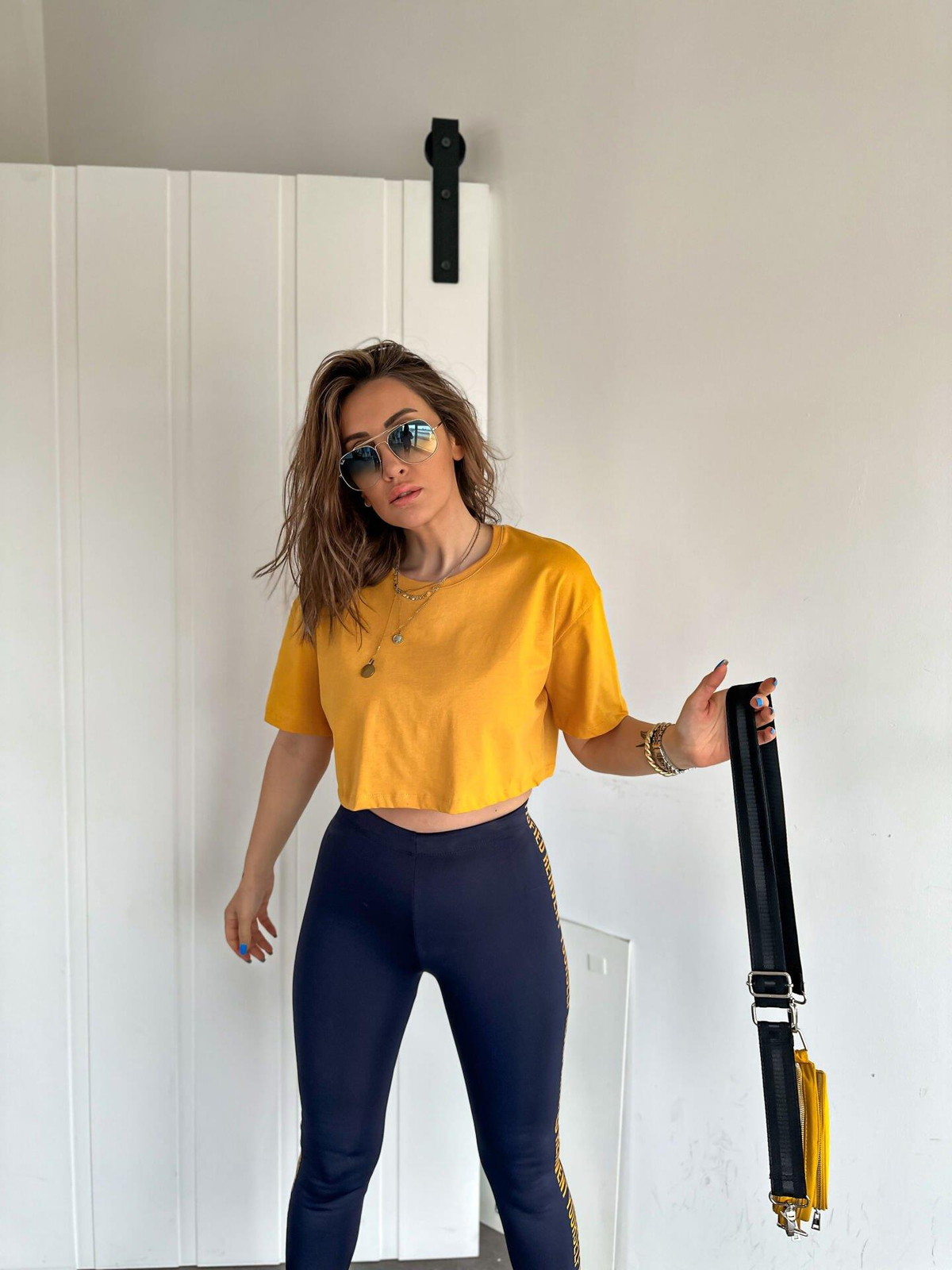 Sarı Bisiklet Yaka Crop Tshirt