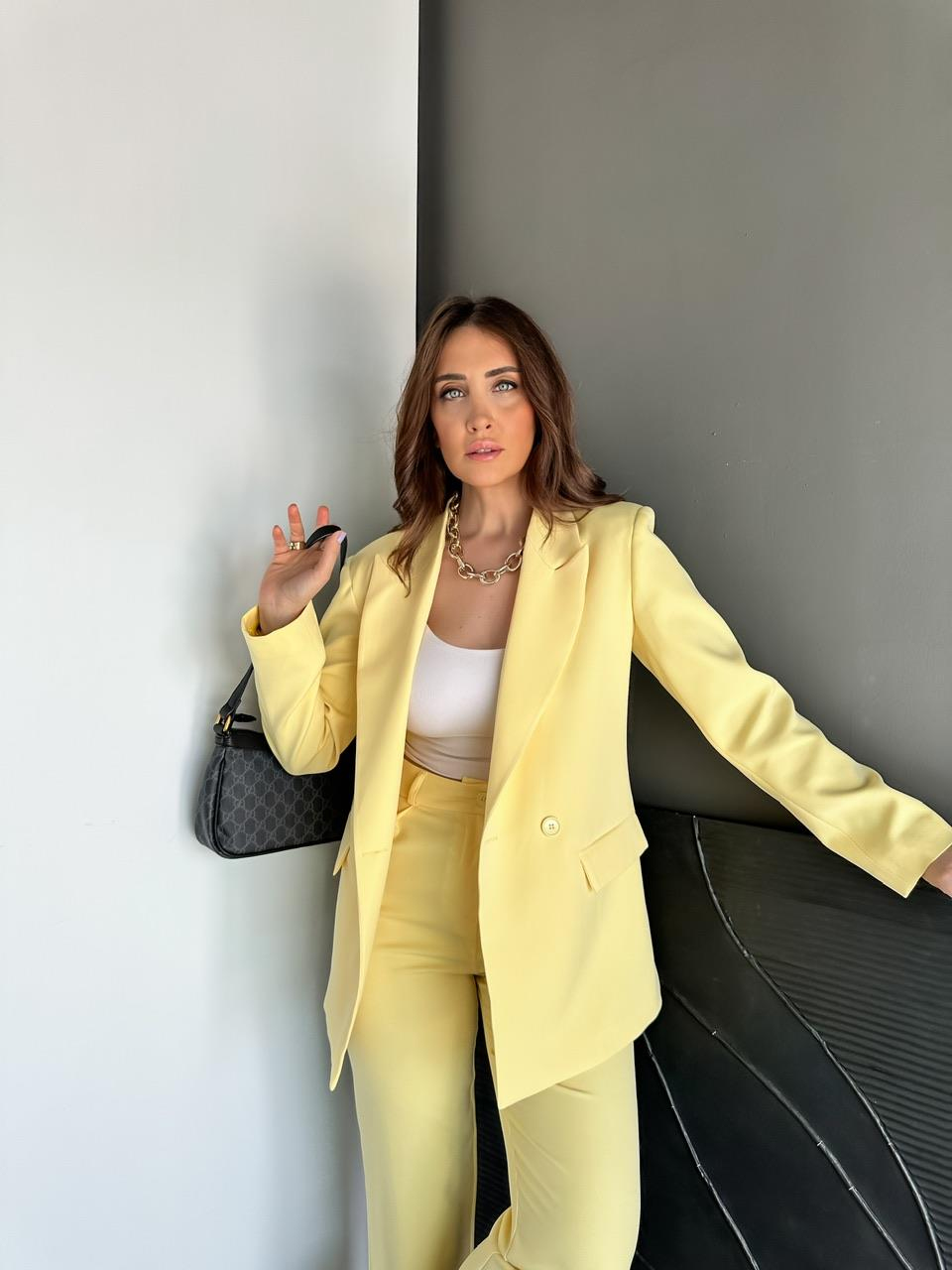 Sarı Ceket Pantolon Klasik Takım