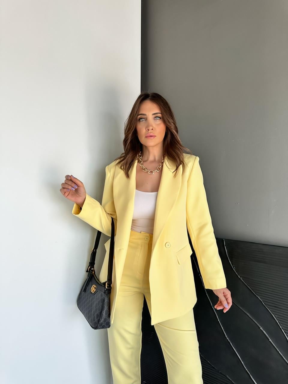 Sarı Ceket Pantolon Klasik Takım