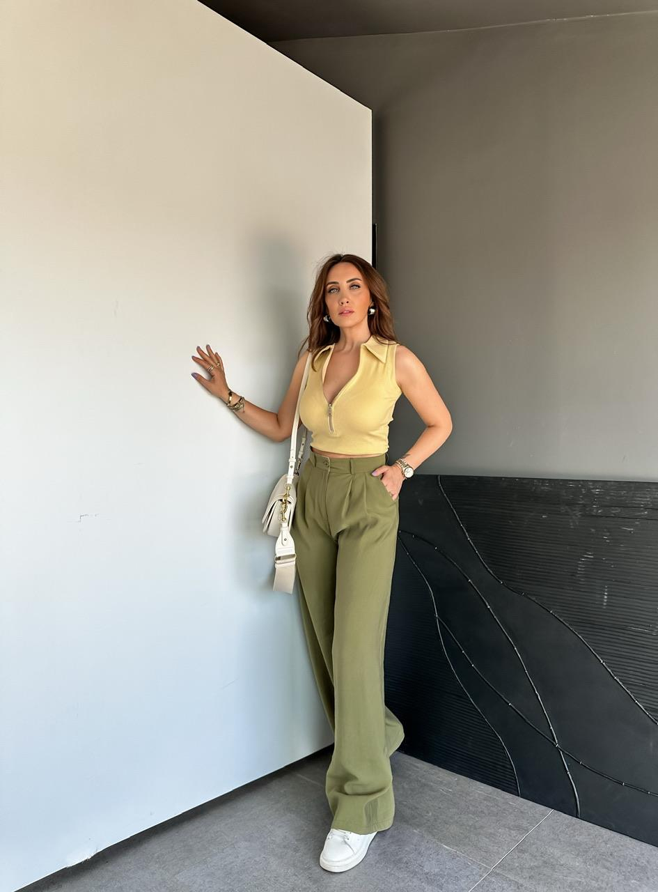 Sarı Fermuarlı Polo Yaka Body